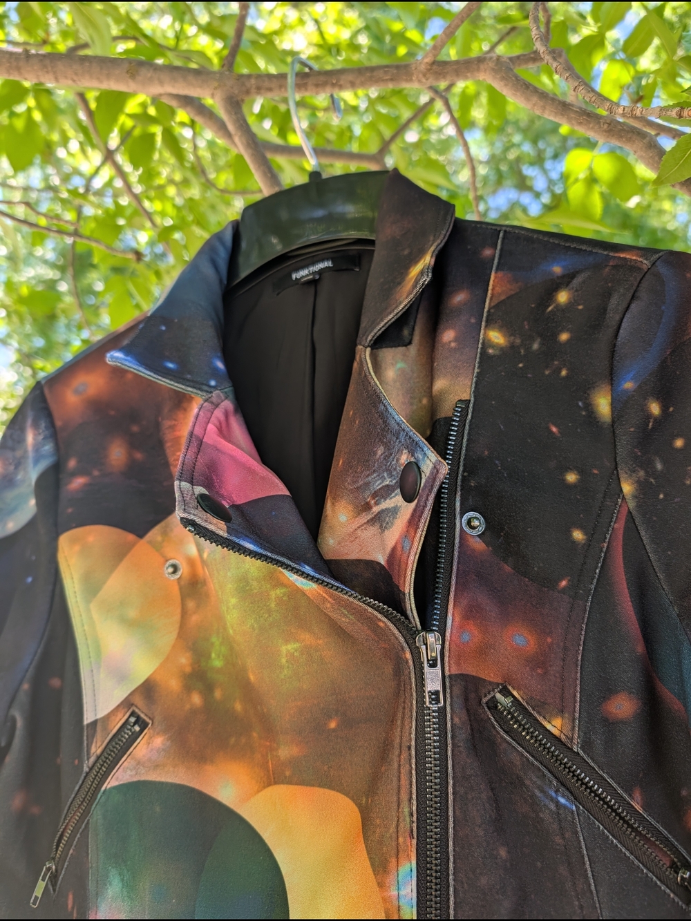 Cosmic Print Moto Bomber Jacket - Multicolor